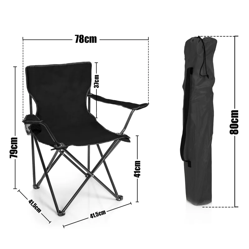 BigDean Faltstuhl SCHWARZ Campingstuhl Anglerstuhl mit Getränkehalter & Tragetasche - Anglersessel klappbar - Klappstuhl Gartenstuhl Faltstuhl Relaxsessel Angelsessel faltbar