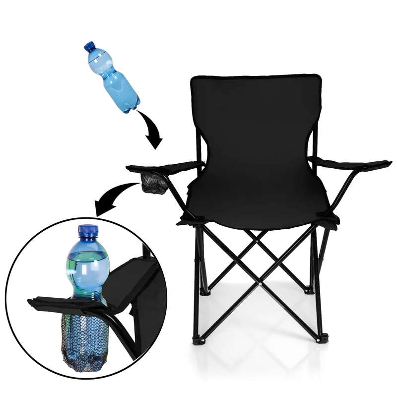 BigDean Faltstuhl SCHWARZ Campingstuhl Anglerstuhl mit Getränkehalter & Tragetasche - Anglersessel klappbar - Klappstuhl Gartenstuhl Faltstuhl Relaxsessel Angelsessel faltbar