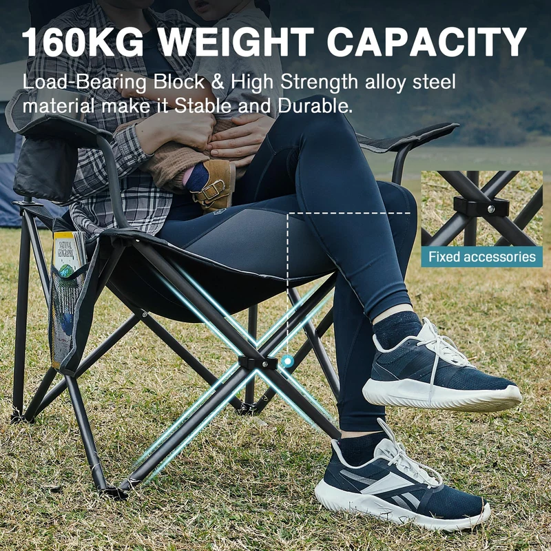 EVER ADVANCED Luxus Campingstuhl Faltbar 160 KG Belastbar Ultragroß mit Hochlehner Bequem Gepolster Klappstuhl Camping Garten Balkon Strand, Camping Stuhl Sessel Gartenstuhl Anglerstuhl