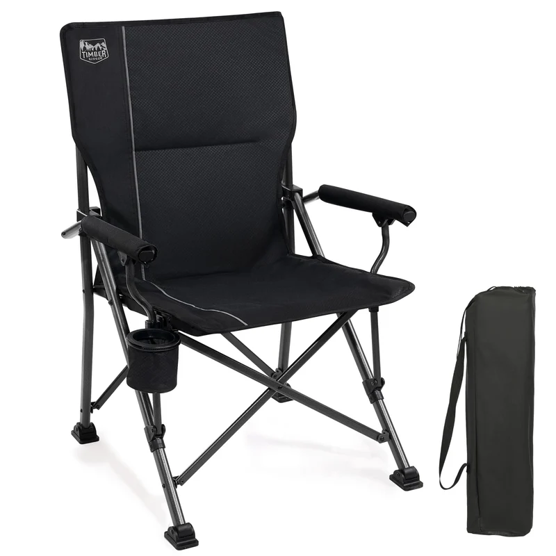 TIMBER RIDGE Campingstuhl faltbar 150kg hohe Rückenlehne Klappstuhl Camping tragbar mit Getränkehalter Harte Armlehne Angelstuhl für Picknick Garten Balkon und Sportveranstaltungen