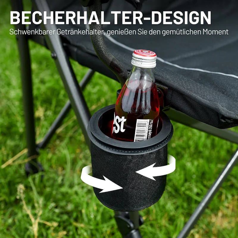 TIMBER RIDGE Campingstuhl faltbar 150kg hohe Rückenlehne Klappstuhl Camping tragbar mit Getränkehalter Harte Armlehne Angelstuhl für Picknick Garten Balkon und Sportveranstaltungen