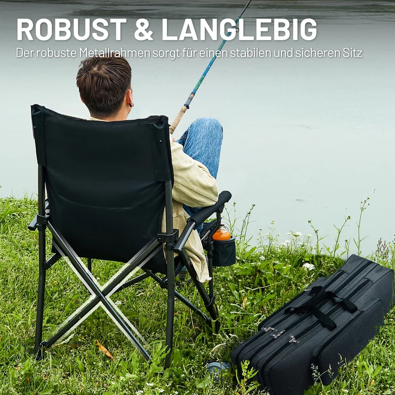 TIMBER RIDGE Campingstuhl faltbar 150kg hohe Rückenlehne Klappstuhl Camping tragbar mit Getränkehalter Harte Armlehne Angelstuhl für Picknick Garten Balkon und Sportveranstaltungen