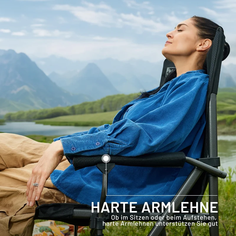 TIMBER RIDGE Campingstuhl faltbar 150kg hohe Rückenlehne Klappstuhl Camping tragbar mit Getränkehalter Harte Armlehne Angelstuhl für Picknick Garten Balkon und Sportveranstaltungen