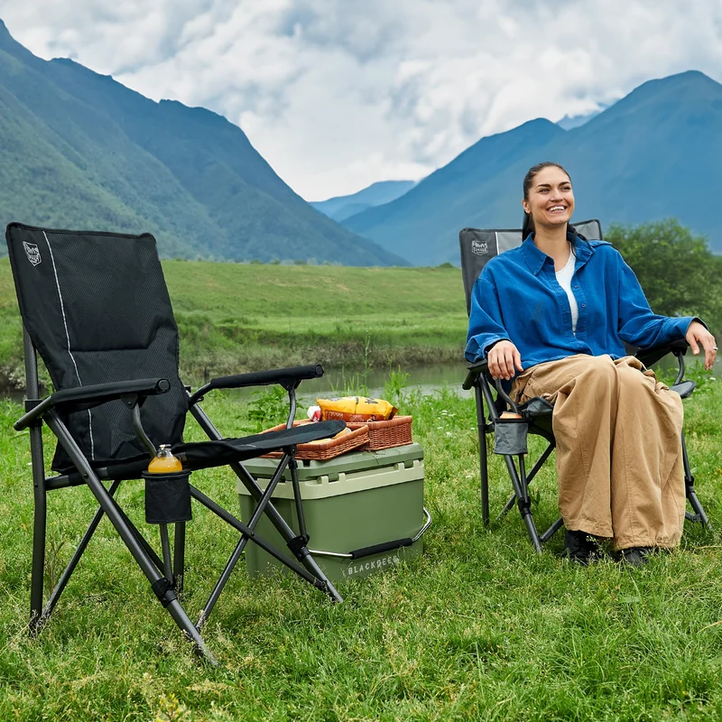 TIMBER RIDGE Campingstuhl faltbar 150kg hohe Rückenlehne Klappstuhl Camping tragbar mit Getränkehalter Harte Armlehne Angelstuhl für Picknick Garten Balkon und Sportveranstaltungen