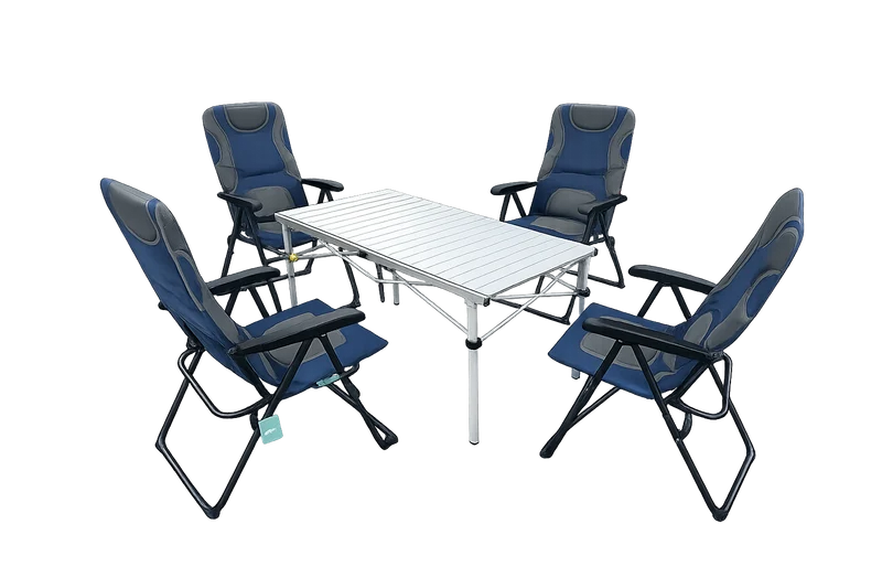 5-tlg. Gartenset Sitzgruppe – Klapptisch ca. 117x70 cm Aluminium + 4 Hochlehner Grau/Blau