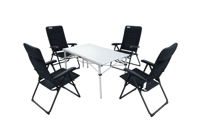5-tlg. Gartenset Sitzgruppe – Klapptisch ca. 117x70 cm Aluminium + 4 Hochlehner Schwarz