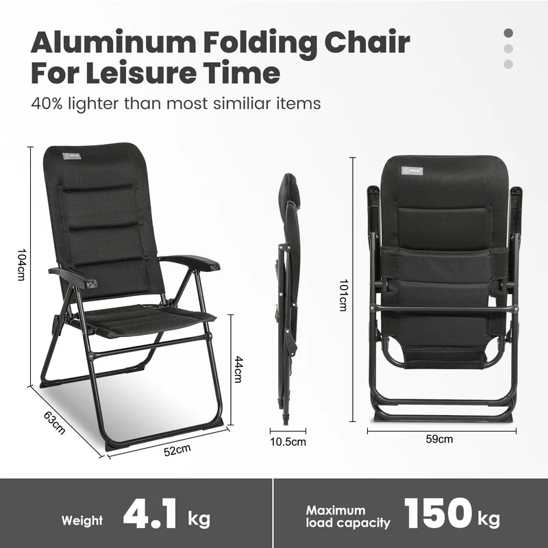 3-tlg. Gartenset Sitzgruppe – Klapptisch ca. 117x70 cm Aluminium + 2 Hochlehner Schwarz