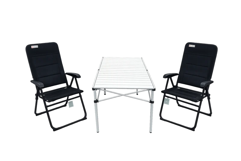3-tlg. Gartenset Sitzgruppe – Klapptisch ca. 117x70 cm Aluminium + 2 Hochlehner Schwarz