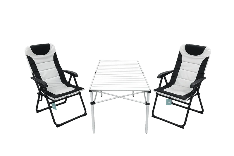 3-tlg. Gartenset Sitzgruppe – Klapptisch ca. 117x70 cm Aluminium + 2 Hochlehner Schwarz/Weiß