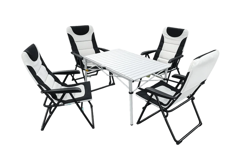 5-tlg. Gartenset Sitzgruppe – Klapptisch ca. 117x70 cm Aluminium + 4 Hochlehner Schwarz/Weiß