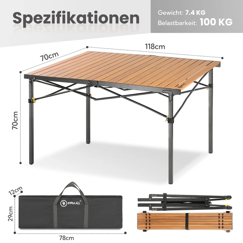 3-tlg. Gartenset Sitzgruppe – Klapptisch ca. 117x70 cm Holzoptik + 2 Hochlehner Hellgrau