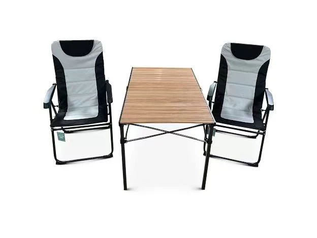 3-tlg. Gartenset Sitzgruppe – Klapptisch ca. 117x70 cm Holzoptik + 2 Hochlehner Schwarz/Weiß