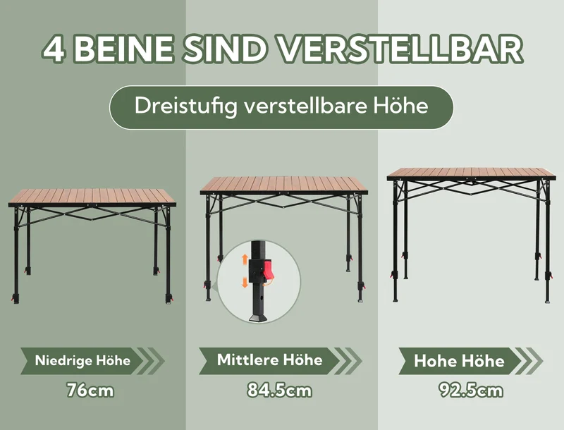 3-tlg. Gartenset Sitzgruppe – Klapptisch ca. 120x70 cm höhenverstellbar Holzoptik + 2 Hochlehner Beige