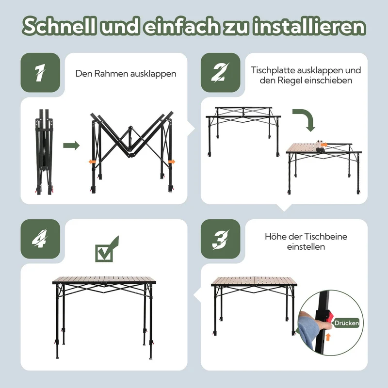 3-tlg. Gartenset Sitzgruppe – Klapptisch ca. 120x70 cm höhenverstellbar Holzoptik + 2 Hochlehner Beige