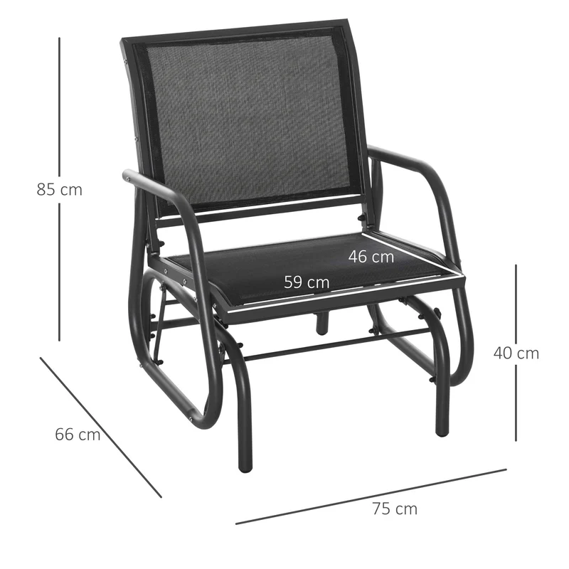 Outsunny Schaukelstuhl Gartenbank Gartenschaukel Sitzbank Parkbank Metall Gartenmöbel Schwarz 75 x 66 x 85 cm