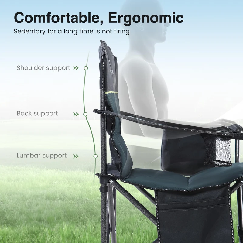 HIGH POINT SPORTS Campingstuhl Faltbar Angelstuhl Gepolstert mit Getränkehaltern Klappstuhl mit Armlehnen bis 200kg Outdoorstuhl, Grün