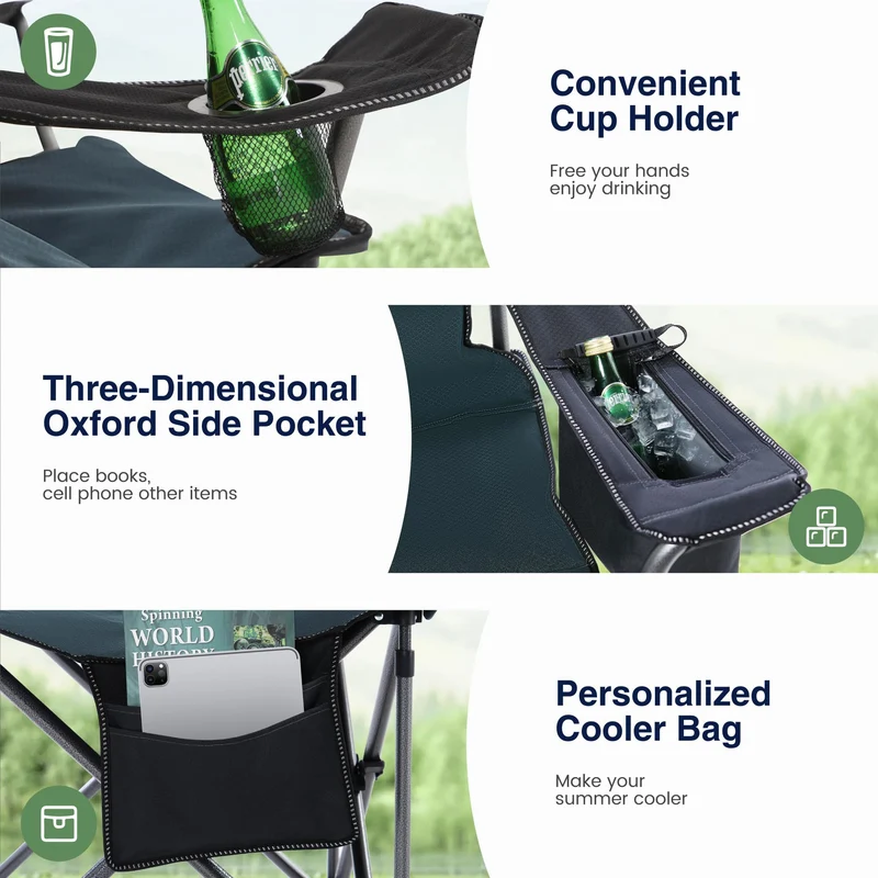 HIGH POINT SPORTS Campingstuhl Faltbar Angelstuhl Gepolstert mit Getränkehaltern Klappstuhl mit Armlehnen bis 200kg Outdoorstuhl, Grün