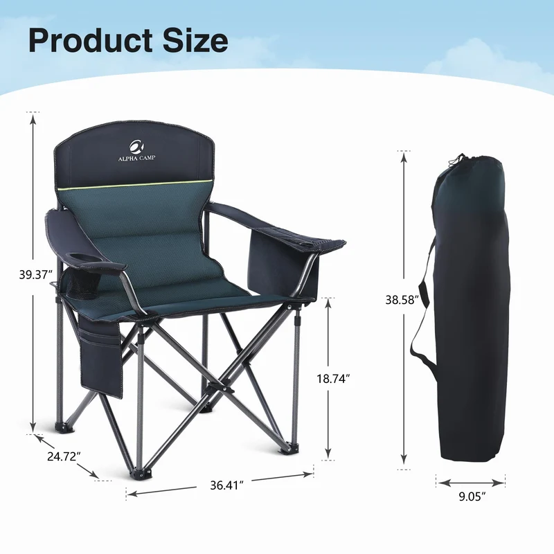 HIGH POINT SPORTS Campingstuhl Faltbar Angelstuhl Gepolstert mit Getränkehaltern Klappstuhl mit Armlehnen bis 200kg Outdoorstuhl, Grün