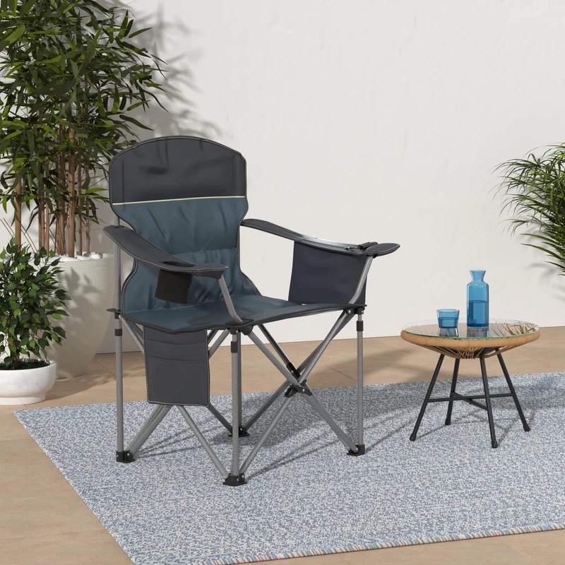 HIGH POINT SPORTS Campingstuhl Faltbar Angelstuhl Gepolstert mit Getränkehaltern Klappstuhl mit Armlehnen bis 200kg Outdoorstuhl, Grün