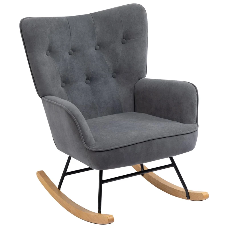 HollyHOME Schaukelsessel Samt Schaukelstuhl Sessel Wohnzimmer Relaxsessel, Ohrensessel Loungesessel Lesesessel Sessel Schlafzimmer Schwingsessel, Dunkelgrau