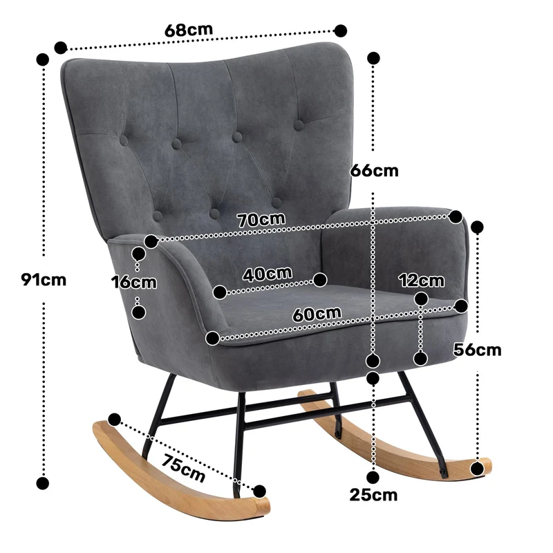 HollyHOME Schaukelsessel Samt Schaukelstuhl Sessel Wohnzimmer Relaxsessel, Ohrensessel Loungesessel Lesesessel Sessel Schlafzimmer Schwingsessel, Dunkelgrau
