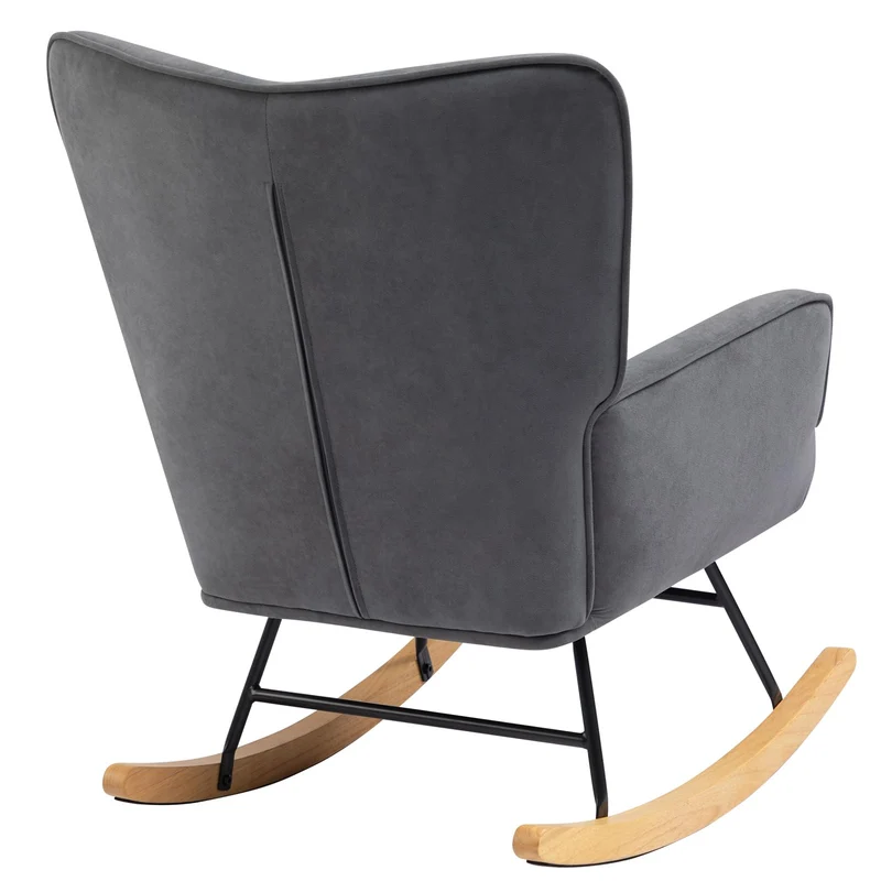 HollyHOME Schaukelsessel Samt Schaukelstuhl Sessel Wohnzimmer Relaxsessel, Ohrensessel Loungesessel Lesesessel Sessel Schlafzimmer Schwingsessel, Dunkelgrau