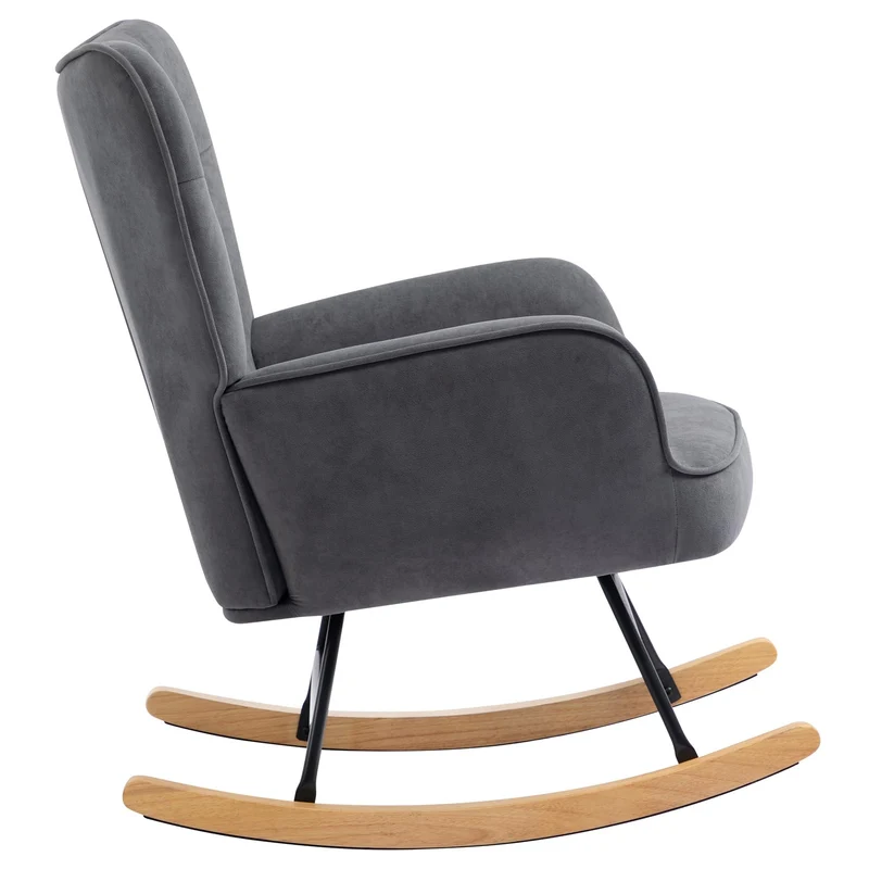 HollyHOME Schaukelsessel Samt Schaukelstuhl Sessel Wohnzimmer Relaxsessel, Ohrensessel Loungesessel Lesesessel Sessel Schlafzimmer Schwingsessel, Dunkelgrau