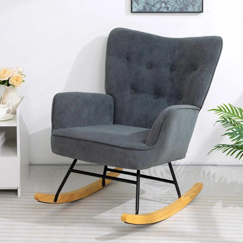 HollyHOME Schaukelsessel Samt Schaukelstuhl Sessel Wohnzimmer Relaxsessel, Ohrensessel Loungesessel Lesesessel Sessel Schlafzimmer Schwingsessel, Dunkelgrau