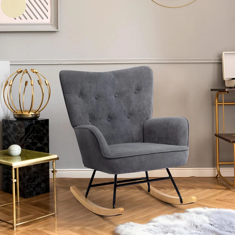 HollyHOME Schaukelsessel Samt Schaukelstuhl Sessel Wohnzimmer Relaxsessel, Ohrensessel Loungesessel Lesesessel Sessel Schlafzimmer Schwingsessel, Dunkelgrau