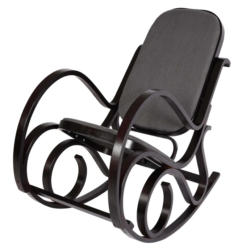 Mendler Schaukelstuhl M41, Schwingsessel Fernsehsessel, Massiv-Holz - Walnuss-Optik, Stoff/Textil anthrazit-grau