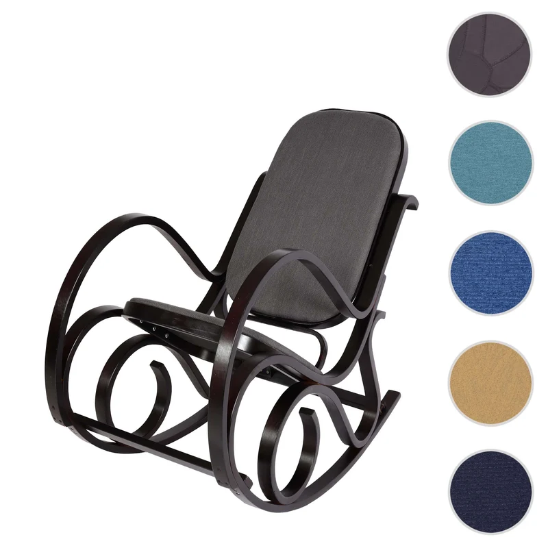 Mendler Schaukelstuhl M41, Schwingsessel Fernsehsessel, Massiv-Holz - Walnuss-Optik, Stoff/Textil anthrazit-grau