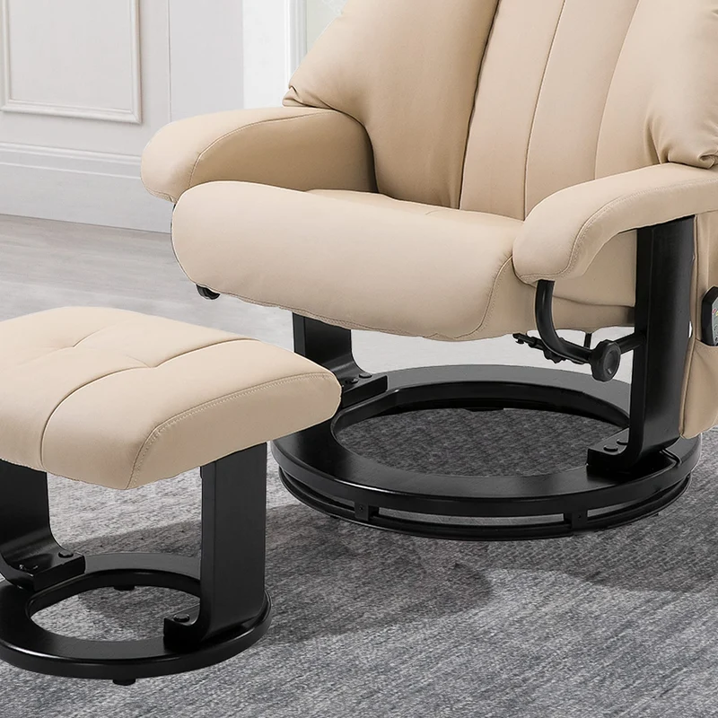 HOMCOM Relaxsessel mit Fußhocker, Massagesessel mit Liegefunktion, Elektrischer Liegesessel mit Fernbedienung, Fernsehsessel mit Seitentasche, Kunstleder, Cremeweiß
