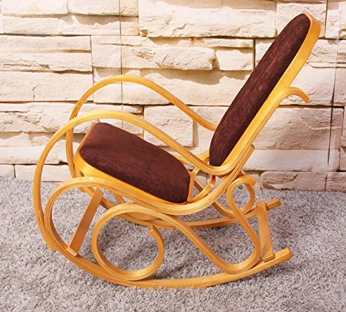 Mendler Schaukelstuhl M41, Schwingsessel Fernsehsessel, Massiv-Holz - Eiche-Optik, Stoff/Textil Dunkelbraun