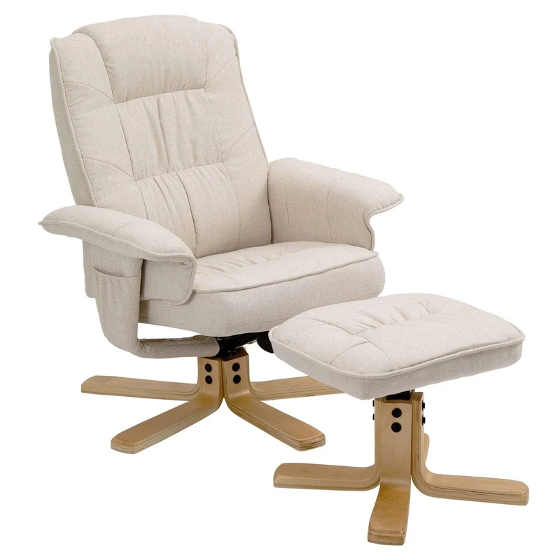 IDIMEX Relaxsessel Charly, schöner Fernsehsessel mit Hocker, bequemer Drehsessel mit verneigungsverstellbarer Rückenlehne, gepolsteter Polstersessel mit Stoffbezug in beige