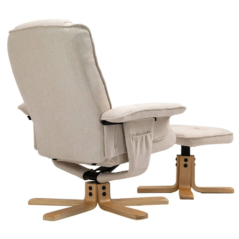 IDIMEX Relaxsessel Charly, schöner Fernsehsessel mit Hocker, bequemer Drehsessel mit verneigungsverstellbarer Rückenlehne, gepolsteter Polstersessel mit Stoffbezug in beige