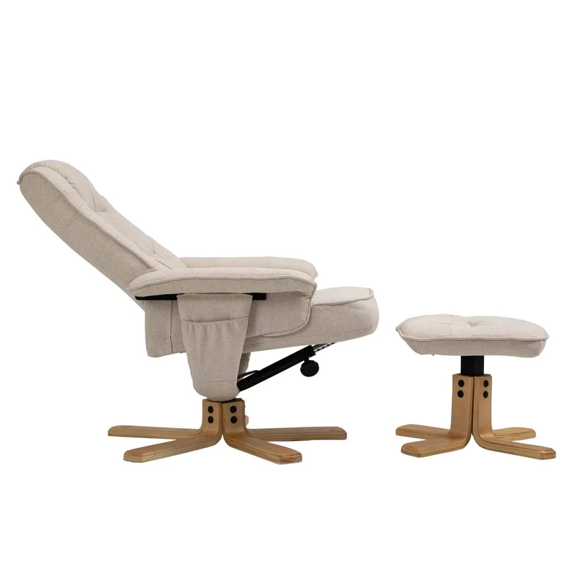 IDIMEX Relaxsessel Charly, schöner Fernsehsessel mit Hocker, bequemer Drehsessel mit verneigungsverstellbarer Rückenlehne, gepolsteter Polstersessel mit Stoffbezug in beige