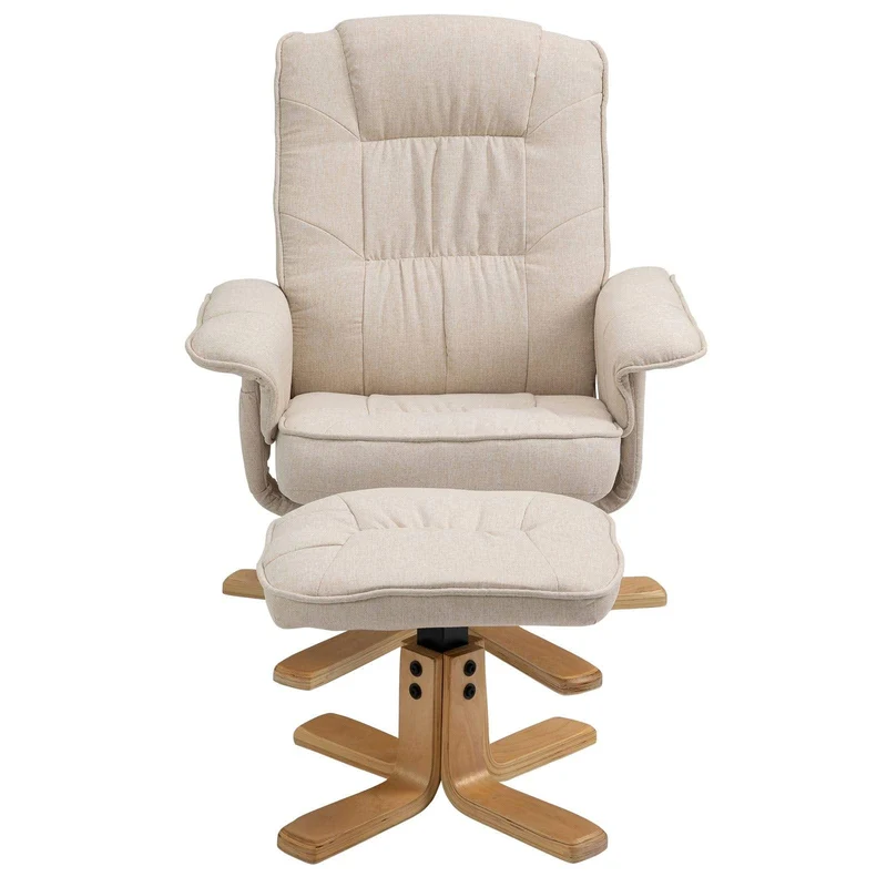 IDIMEX Relaxsessel Charly, schöner Fernsehsessel mit Hocker, bequemer Drehsessel mit verneigungsverstellbarer Rückenlehne, gepolsteter Polstersessel mit Stoffbezug in beige