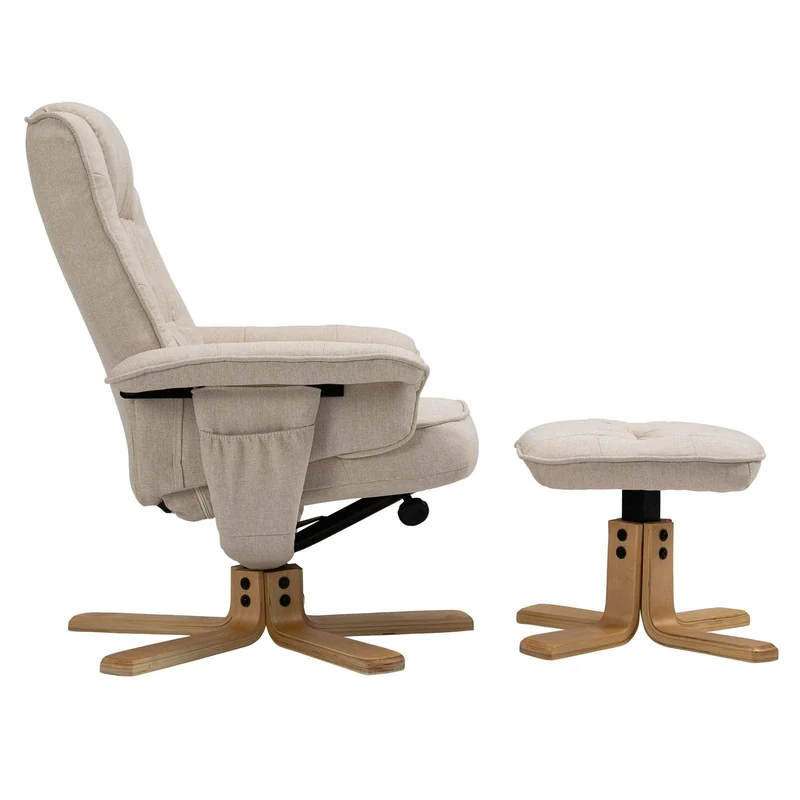 IDIMEX Relaxsessel Charly, schöner Fernsehsessel mit Hocker, bequemer Drehsessel mit verneigungsverstellbarer Rückenlehne, gepolsteter Polstersessel mit Stoffbezug in beige