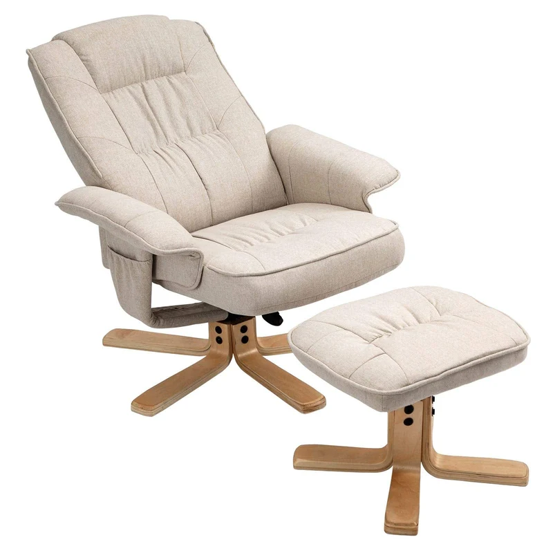 IDIMEX Relaxsessel Charly, schöner Fernsehsessel mit Hocker, bequemer Drehsessel mit verneigungsverstellbarer Rückenlehne, gepolsteter Polstersessel mit Stoffbezug in beige