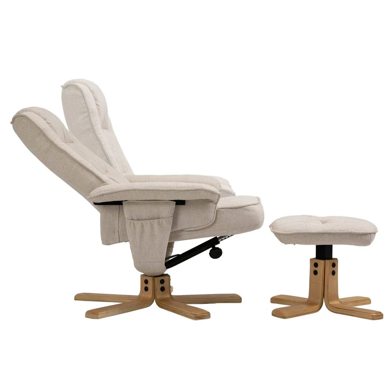 IDIMEX Relaxsessel Charly, schöner Fernsehsessel mit Hocker, bequemer Drehsessel mit verneigungsverstellbarer Rückenlehne, gepolsteter Polstersessel mit Stoffbezug in beige