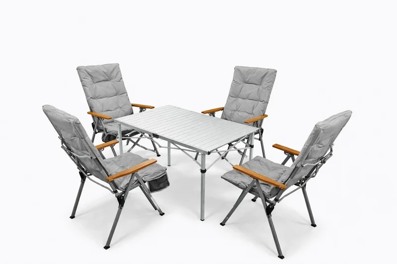 5-tlg. Gartenset Sitzgruppe – Klapptisch ca. 117x70 cm Aluminium + 4 Hochlehner Hellgrau
