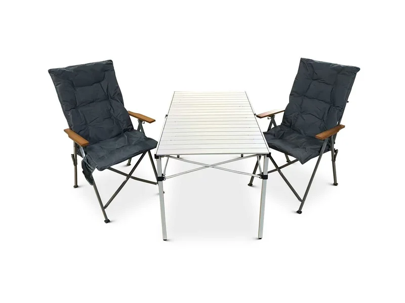 3-tlg. Gartenset Sitzgruppe – Klapptisch ca. 117x70 cm Aluminium + 2 Hochlehner Dunkelgrau
