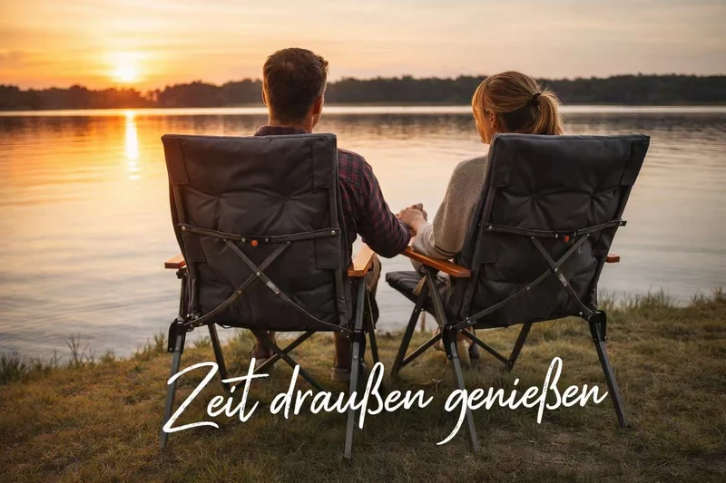 HOMECALL Campingstuhl faltbar Hochlehner – gepolsterter Klappstuhl mit Holzarmlehnen, 3-fach verstellbar bis 150 kg belastbar | B-Ware
