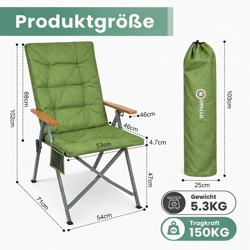 3-tlg. Gartenset Sitzgruppe – Klapptisch ca. 117x70 cm Holzoptik + 2 Hochlehner Grün