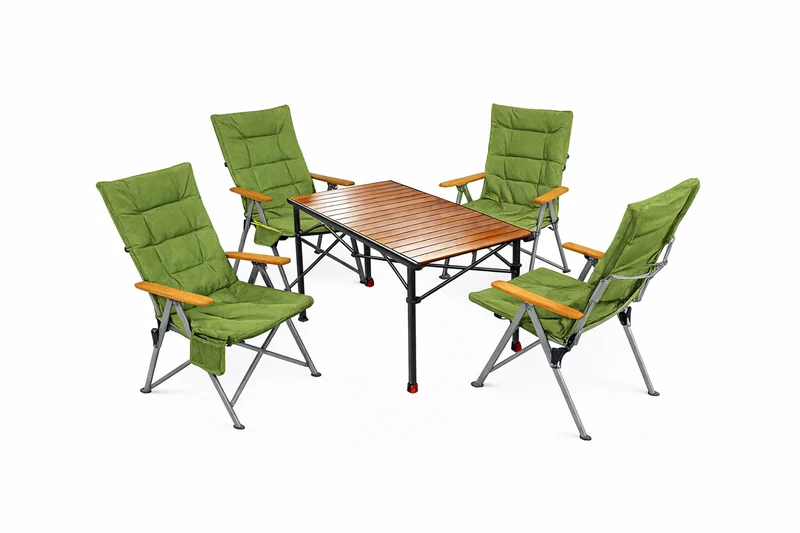 5-tlg. Gartenset Sitzgruppe – Klapptisch ca. 120x70 cm höhenverstellbar Holzoptik + 4 Hochlehner Grün