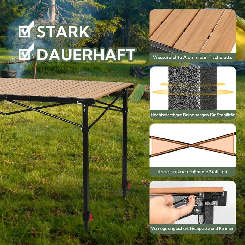 3-tlg. Gartenset Sitzgruppe – Klapptisch ca. 120x70 cm höhenverstellbar Holzoptik + 2 Hochlehner Beige