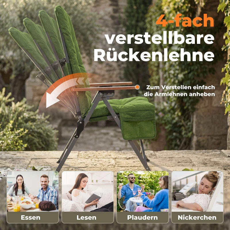 5-tlg. Gartenset Sitzgruppe – Klapptisch ca. 120x70 cm höhenverstellbar Holzoptik + 4 Hochlehner Grün