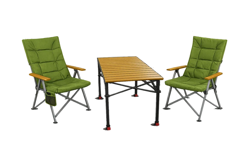 3-tlg. Gartenset Sitzgruppe – Klapptisch ca. 120x70 cm höhenverstellbar Holzoptik + 2 Hochlehner Grün