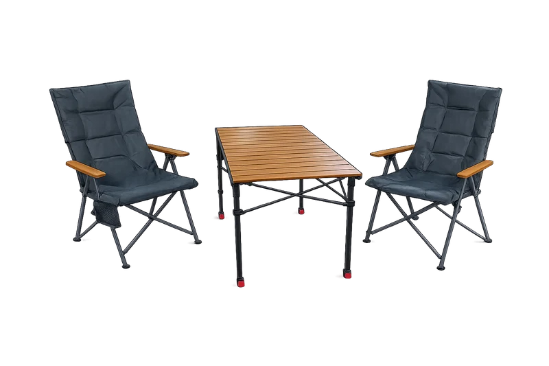 3-tlg. Gartenset Sitzgruppe – Klapptisch ca. 120x70 cm höhenverstellbar Holzoptik + 2 Hochlehner Dunkelgrau