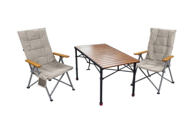 3-tlg. Gartenset Sitzgruppe – Klapptisch ca. 120x70 cm höhenverstellbar Holzoptik + 2 Hochlehner Beige